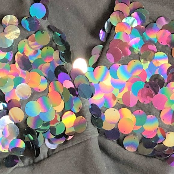 MICHAEL STUDIO BLACK TOP WITH SEQUINED SLEEVES - Picture 2 of 2